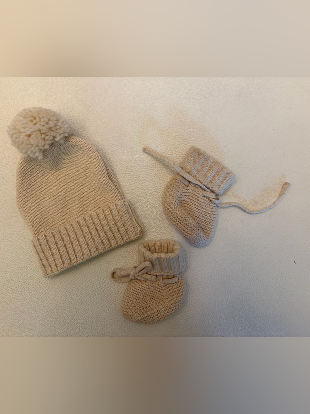 Caden Lane Baby Knit Pom Beanie with Matching Booties - Cream